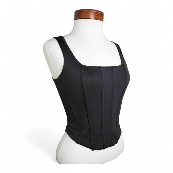 Express -‎ Black Corset Tank Top - XS Body Contour Y2K Edgy Grunge Streetwear - Picture 3 of 10